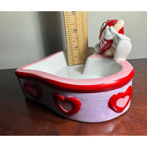 2001 Galerie Ceramic M&M Red on a Heart Shaped Candy Dish Red Purple Pink - Picture 9 of 9
